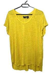 Tahari Size XL 100% Linen Yellow Top T Tee Shirt Short Sleeve V Neck Womens - Picture 1 of 6