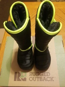 Neu im Karton ~ robuste Outback schwarz limette Akzent Wetterstiefel ~ Kleinkind Jungen Größe 5 - Bild 1 von 5