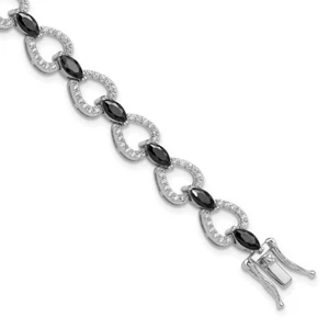 Sterling Silver Marquise-cut Black & White Cubic Zirconia Bracelet 7.5" 12.56gm - Picture 1 of 5
