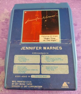 Jennifer Warnes 8 Track Tape 1976 Arista Records Vintage Right Time of the Night - Imagen 1 de 2