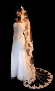 White or Ivory Mantilla, Floral Lace Edge, Royal Cathedral Bridal Wedding Veil - Picture 1 of 3