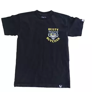 Rusty Butcher T-Shirt Mens Sz Medium Black Only Luck I Have is Bad Luck Cat - Picture 1 of 7
