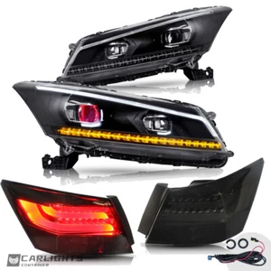 VLAND LED Headlights + SMOKED Tail Lights For 2008-2012 Honda Accord Sedan EX LX - Picture 1 of 14