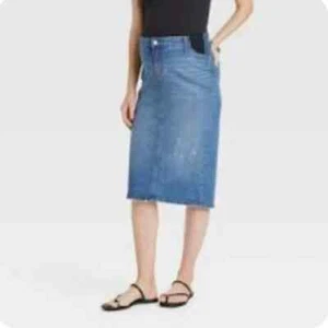 NWT Isabel Maternity Expandable Side Panel Denim Midi Skirt Size 14 - Picture 1 of 11