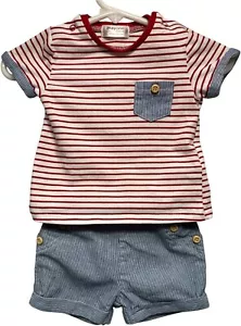 Conjunto de Pantalones Cortos Mayoral Rojo Rayas Blanco Top y Rayas Ferrocarril Azul, 2-4 mos. - Imagen 1 de 2
