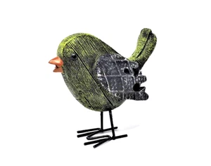 3.5in Green Feathers Textured Wings Resin Rustic Cute Bird Figurine Metal Feet - Picture 1 of 12