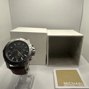 Mens Michael Kors MK-8378 Chronograph Wrist Watch with Leather Strap boxed - Picture 1 of 10