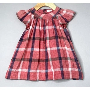 IL GUFO Baby Girls 12 Mo Flutter Sleeve Linen Red/White/Blue Check Dress - Picture 1 of 4