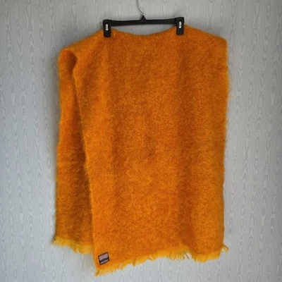 Vtg Donegal Design Ireland Mohair Wool Blanket Scarf Orange 25" × 71" Hand Woven - Image 1 of 4