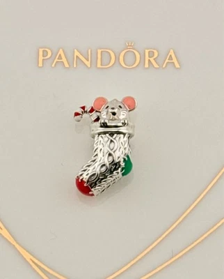 New Genuine Pandora Festive Winter Christmas Mouse & Stocking Charm 797523ENMX - Image 1 of 4