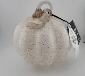 Splendida zucca Martha Stewart vetro soffiato illumina bianco chiaro con macchie oro - Foto 1 di 11