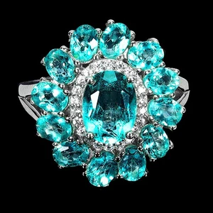 NATÜRLICHER AAA PARAIBA BLAUER APATIT RING & WEISSER CZ 925 STERLINGSILBER 14KWGP GRÖSSE 7 - Bild 1 von 3