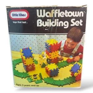 Vintage LITTLE TIKES Waffletown 50 pc Building Set w box Waffle Blocks With Box - Picture 1 of 11