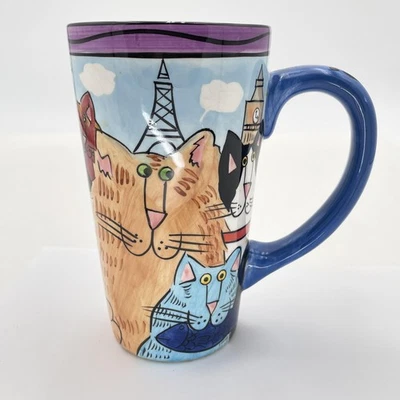 Taza de café alta Catzilla Candace Reiter 1999 diseño artístico colorido Foto 1 de 4
