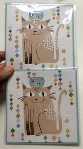2 Papyrus Cards High Quality Turnowsky Designed Cat with Fishbowl on Head Blank - Picture 1 of 4