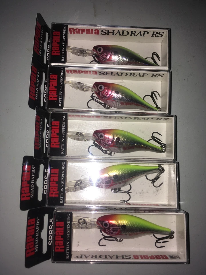 RAPALA SHAD RAP RS 05's--5 CLOWN COLORED FISHING LUREs - Image 1 of 1