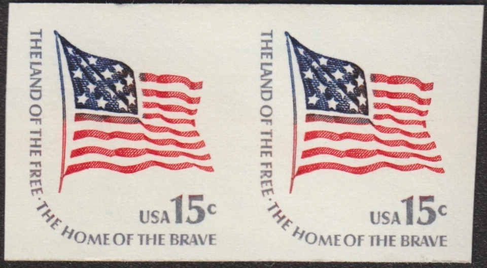 15¢ FLAG IMPERF ERROR, #1618Cd, VF MINT NEVER HINGED PAIR $20 - Image 1 of 1