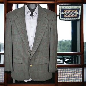 Hunting Horn Jacket Blazer Mens 40R Green Check Plaid Riding Style - Picture 1 of 13