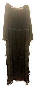 Patra Long Black Tiered Evening Gown Beaded Waist Sheer top/Sleeves Sz 18 EUC - Picture 1 of 7