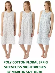 Nightdress Ladies Womens Sleeveless Marlon Poly Cotton Floral Pattern Size 10-30 - Picture 1 of 13