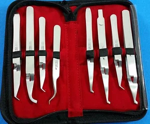Set of 8 GERMAN STAINLESS BRACKET PLACING Orthodontic Dental Forceps Tweezers - Picture 1 of 10