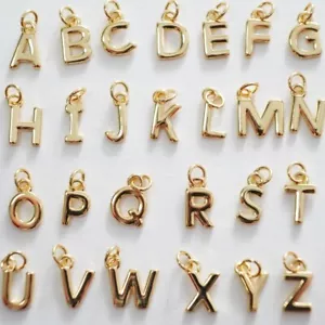 Gold Letter Charms Pendant Initial Necklace 925 Sterling Silver Jewelry For Him - Picture 1 of 9