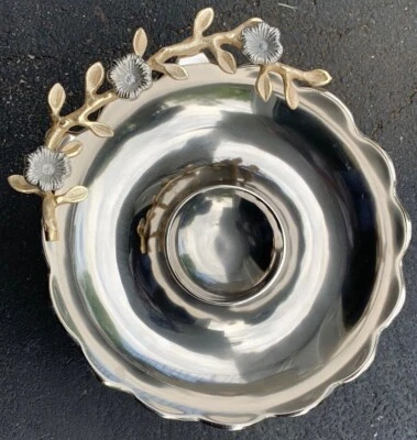 Decorative Silver Color Metal Chip n Dip with 3D Floral Branch - 13 x 2.5 inches - Image 1 of 2