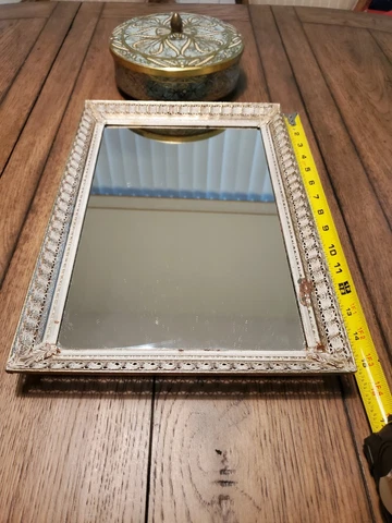 Antique Vanity Mirror + Tin England Vtg. Frame Reflection Spirtual Cover