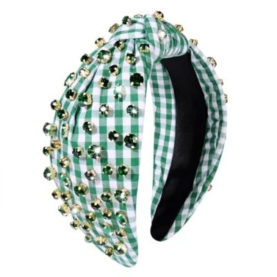 Rhinestone Knotted Headband for Women Crystal Jeweled Beaded Headband green - Image 1 of 4