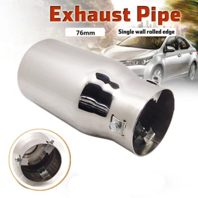 76mm Car Chrome Exhaust Pipe Tip Muffler Steel Stainless Trim Tail Tube Mufflers - Image 1 of 4