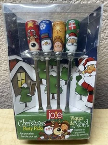 Vintage Joie Christmas 4 Pc Porcelain Party Picks Reindeer Santa Snowman Angel - Picture 1 of 17