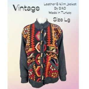 Vintage Leather & Kilim Product by SAO Wool Jacket Sz Large Unisex - Picture 1 of 11