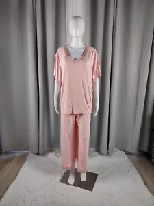Latuza Pink, V-neck, Short Sleeve Top with Pants Pajama Set, Size 3X Plus - Picture 1 of 13