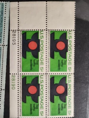 1965 Stop Traffic Accidents Plate Block of 4 5c US Stamps Sc# 1272 Unused - #B50 - Image 1 of 3