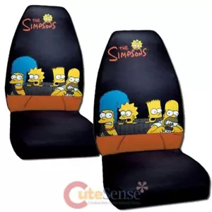 Juego de 2 piezas de funda de asiento de automóvil familiar Simpson conductor delantero pasajero ajuste universal - Imagen 1 de 2