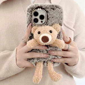 Lovely Cute Bear Plush Warm Shockproof Phone Back Cover Case For iphone Samsung - Picture 1 of 18