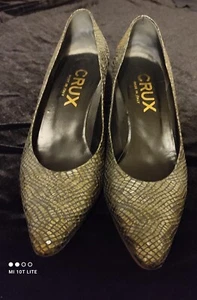 Vintage Crux Italian Leather Grey silver Court Shoes 40/ 7 Snakeskin Effect - Picture 1 of 9