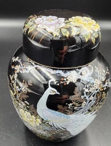 Shibata japanische handbemalte Pfau schwarz Keramik Ingwerglas Urne 4,5 Zoll x 3,25 Zoll - Bild 1 von 6