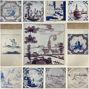 Feature Wall Decor x11 19c Figural Ink and Wash Delft Tile Illustrations - Picture 1 of 12