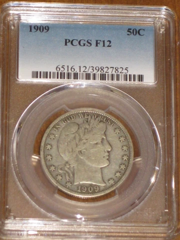 1909 P Barber Silver Half Dollar - PCGS F 12 Cover