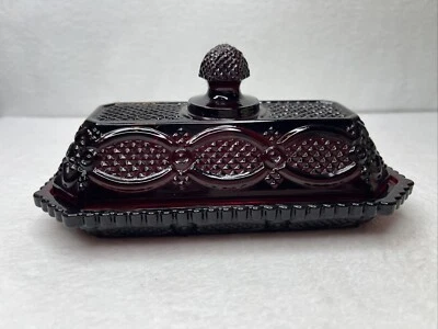 Vintage 7-1/8" Avon Ruby Red Cape Cod 1/4 Pound Covered Butter Dish Tray 3-3/8" - Image 1 of 3