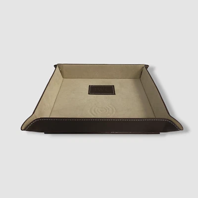 $87 Bey-Berk Brown Leather Qi Wireless Snap Valet Tray Charger Station - Image 1 of 4