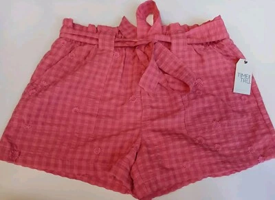Time And Tru High Rise Pull On Seersucker Shorts Womens Medium 8-10 Faded Rose - Image 1 of 4
