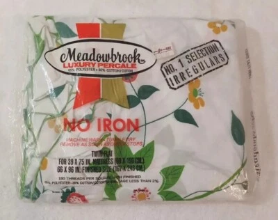 Vintage NOS Strawberry Meadowbrook Twin Flat Sheet Strawberries  Irregular - Image 1 of 4