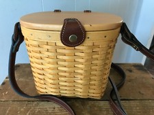 '09 Handwoven Longaberger Picnic Basket Long Strap Crossbody Messenger Purse Bag
