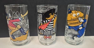 MCDONALDS 1977 BIG MAC,HAMBURGLAR, & CAPTAIN CROOK SET OF 3 GLASSES NEW - Picture 1 of 6
