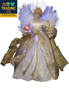 CUL Fiber Optic LED Angel Christmas Treetop Figurine, 12-Inch, Ivory and Gold Tr - Picture 1 of 2