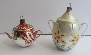 2 Teapot Glass Christmas Ornaments Germany Vintage/Antique *READ* - Picture 1 of 22