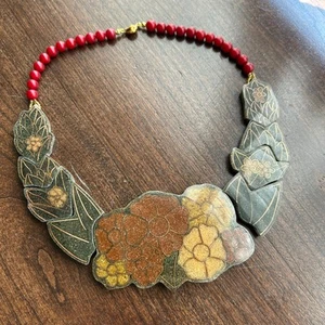 Vintage beaded bib floral collar necklace Boho floral big chunky statement - Picture 1 of 9