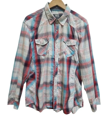 Camisa BKE Para Hombres XL Cuadros Perla A Presión Larga Slv Calce Atlético Bolsillos Vaqueros Occidentales Foto 1 de 4